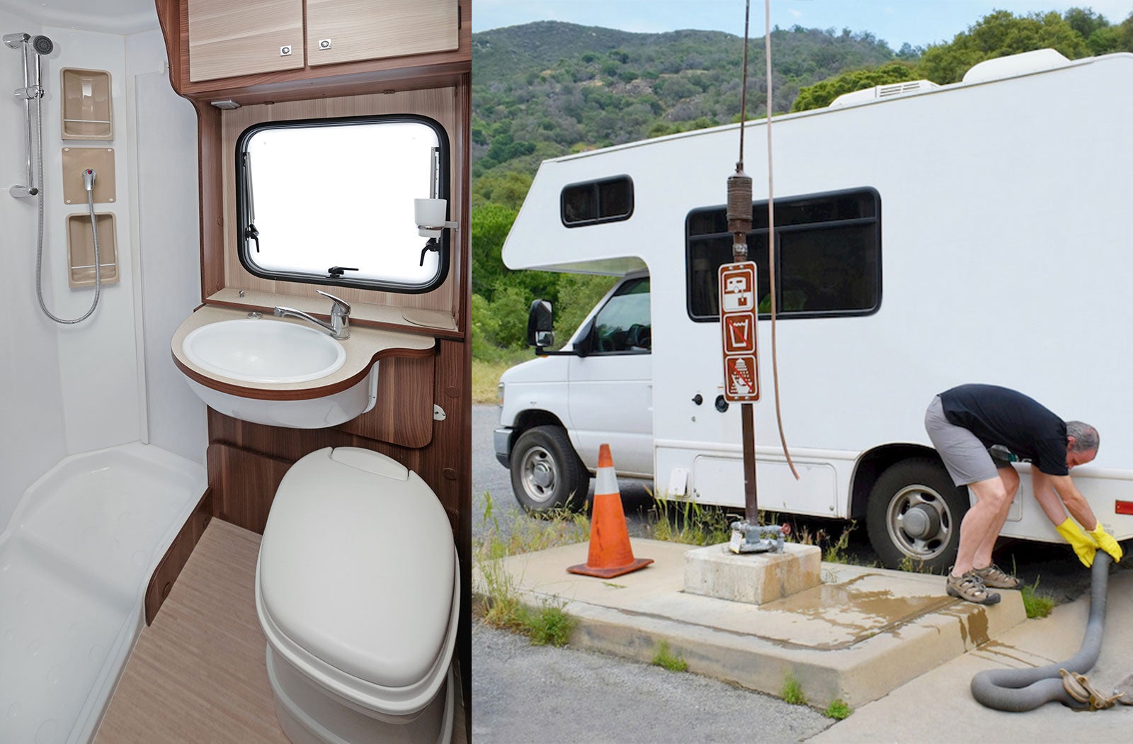 Portable RV/camper toilet and holding tank setup in Espanola, New Mexico